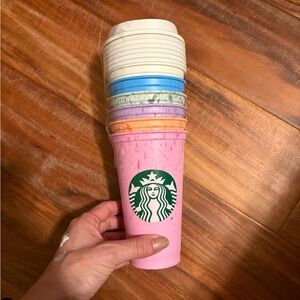 Starbucks Pastel Marble Reusable Hot Cups Set‎ of 6 with Lids (A4)